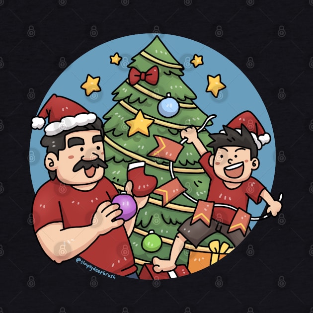 Dad and Son Christmas Tree Cartoon by Simply Deep Brush